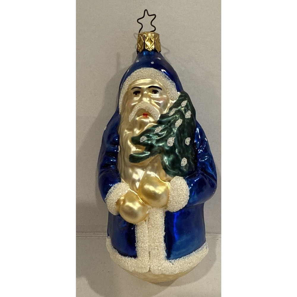 Vintage Father Christmas Santa blue glass ornament Germany Xmas Tree